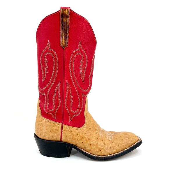 Rios of Mercedes Red Western Ostrich Orange Leather Square Toe Cowboy Boots 7B - Picture 5 of 16